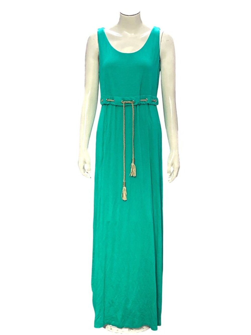 Chicos Size 1 Emerald Green Sleeveless Maxi Dress With Chain Belt Detail